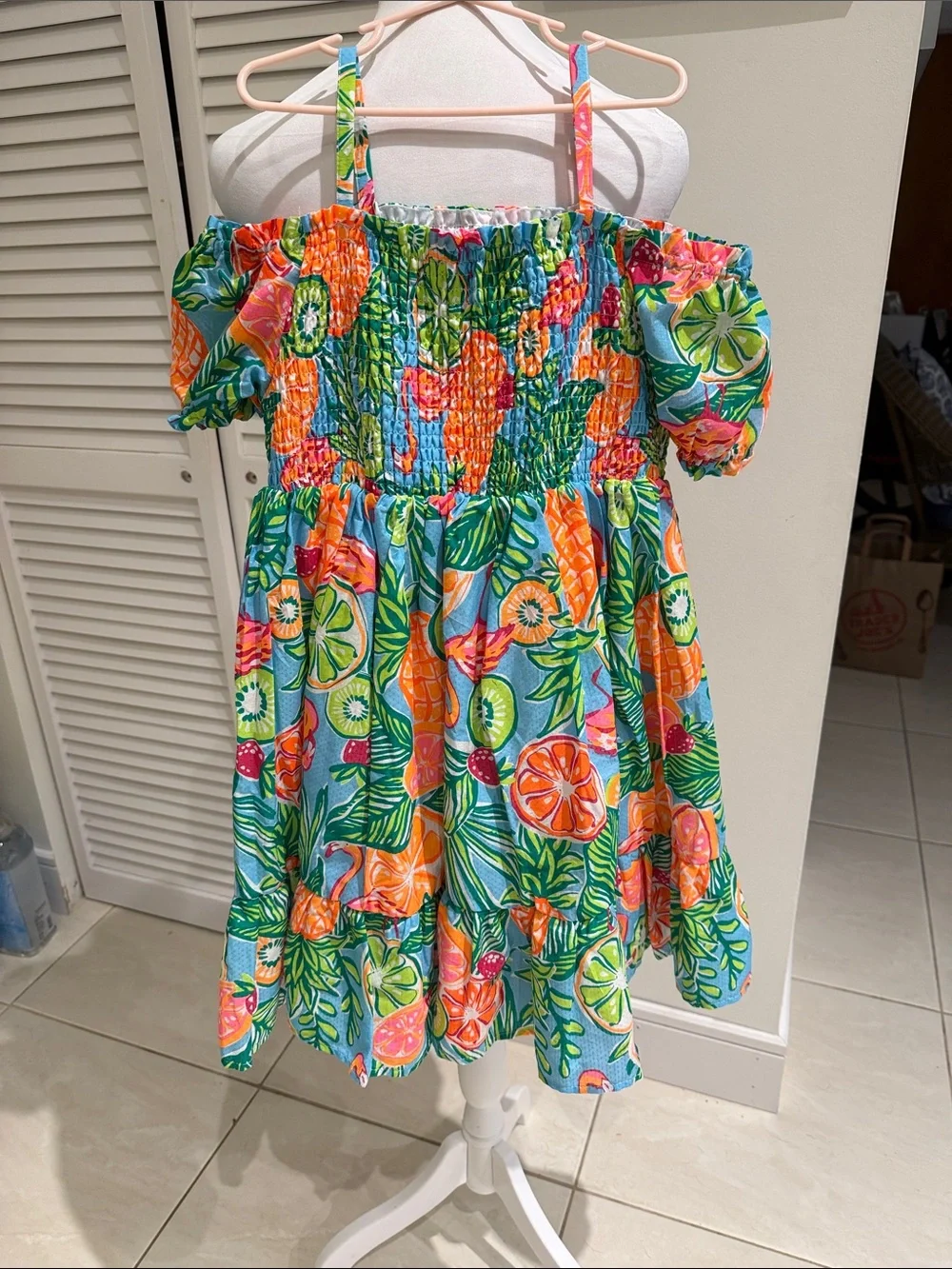 C&C California Girls Tropical Off-Shoulder Dress - Blue, Orange & Green